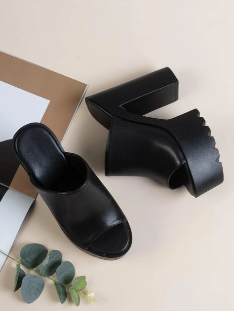 Minimalist Platform Chunky Heeled Mules | SHEIN USA 20’s Style, Armani Hotel, Heels Aesthetic, Platform Mules, Clog Heels, Chunky Sandals, Platform Heels Chunky, Pretty Stuff, Chunky Platform