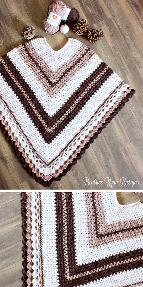 Trendy Crochet Ponchos – 1001 Patterns Crochet Poncho Patterns Easy, Poncho Patterns, Crochet Poncho Free Pattern, Poncho Crochet, Crochet Poncho Patterns, Crochet Triangle, Trendy Crochet, Poncho Pattern, Haken Baby