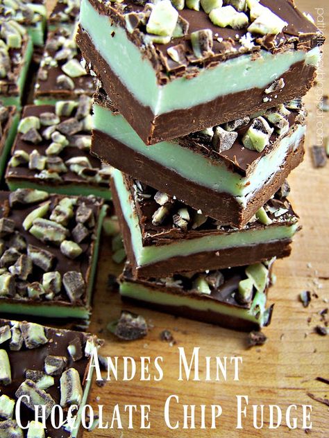 Olla-Podrida: Andes Mint Chocolate Chip Fudge Stovetop Fudge Recipe, Andes Candy Recipes, Recipes With Andes Baking Chips, Andies Candies Cookies, 4 Chip Fudge, Andes Candies Desserts, Mint Fudge Recipes, Mint Fudge, Andes Mint Cake