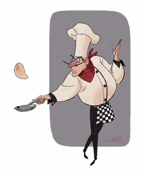 Chef Francês Chef Cooking Illustration, Chef Concept Art, French Character Design, Cook Character Design, Cartoon Chef, Animation Anime, Chef Cooking, Art Animation, Joker Art