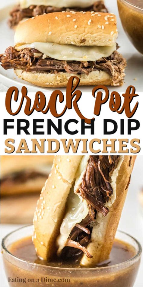 This Crock pot french dip recipe is so tender and delicious. My family loves this meal and the crock pot makes it super easy to enjoy. French Dip Recipe, Crock Pot French Dip, French Dip Recipes, French Dip Crock Pot, French Dip Sandwiches, Dip Sandwiches, Easy Crockpot Dinners, French Dip Sandwich, Crockpot Pork