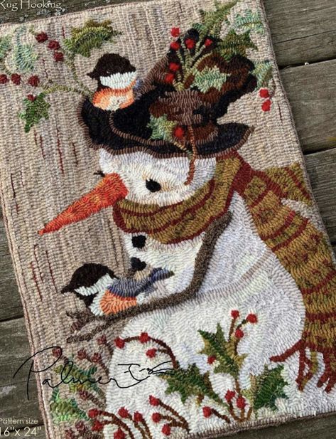 Christmas Rug Hooking Patterns, Primitive Punch Needle, Christmas Rug Hooking, Primitive Patterns Free, Snowman Punch, Rug Hooking Patterns Free, Michelle Palmer, Rug Hooking Patterns Primitive, Hook Rug Kits