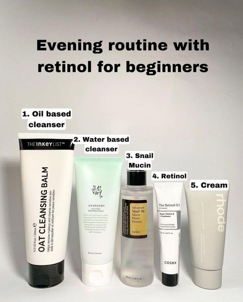 Skin Care Routine By Andrea Cosrx Essence, Retinol For Beginners, Evening Skincare Routine, Flawless Skin Care, Retinol Skincare, Evening Skincare, Rhode Skin, Korean Skin Care Secrets, Green Plum