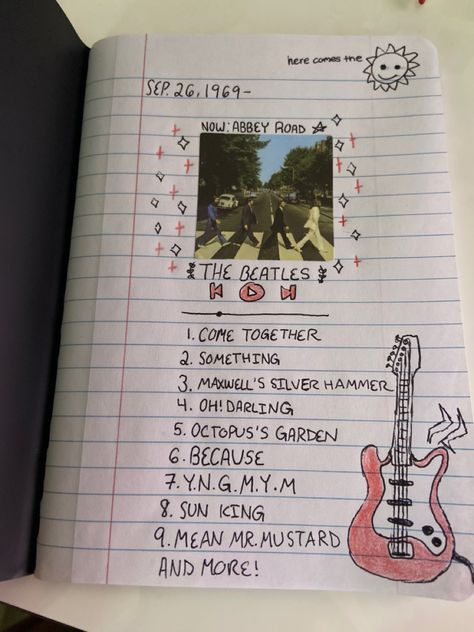 80s Journal Aesthetic, Songwriting Journal Aesthetic, Song Diary Aesthetic, Playlist Journal Page, Music Journal Pages, Music Journal Ideas, Playlist Journal, Guitar Journal, Guitar Doodle