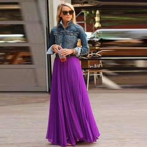 Womensrealm on Instagram: “Purple Long Chiffon Skirt  Regular price$79.99 $65.99 Sale  #womensrealm” Circle Skirt Outfits, Shirts For Summer, Midi Circle Skirt, Long Chiffon Skirt, White Peplum Tops, Maxi Skirt Outfits, Rock Outfit, Denim Shirts, Pleated Long Skirt