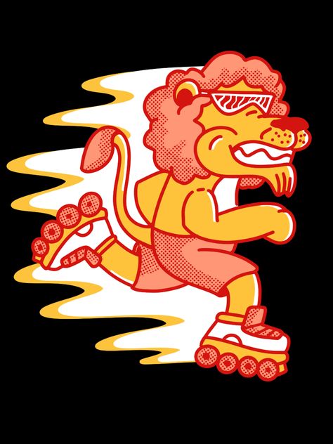 Funny Roller Skating Lion Design | Gift Ideas, Shirt, Merch, Mask, Stickers For Skating Lovers Roller Skating Illustration, Roller Skates Illustration, Design Gift Ideas, Deer Cartoon, Lion Drawing, Merch Ideas, Skate T Shirts, Skate Art, Lion Design