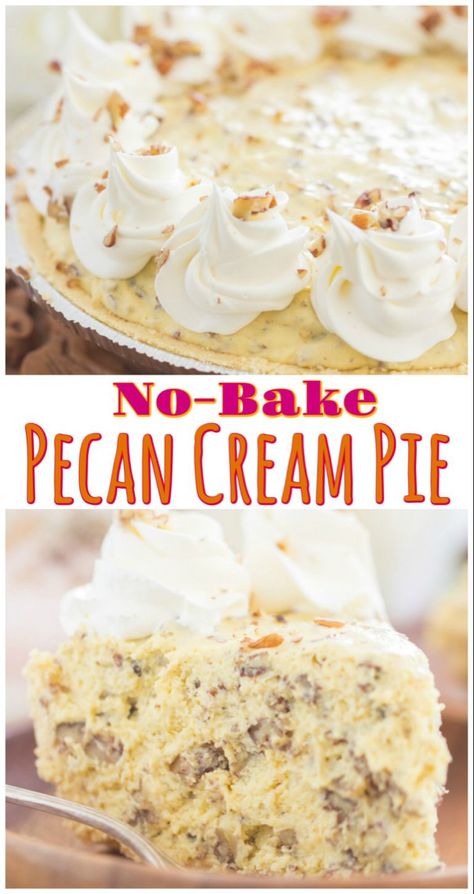 Pecan Cream Pie Recipe, No Bake Pecan Pie, Holiday Baking Thanksgiving, Pecan Cream Pie, Dessert Spring, Best Chocolate Cupcakes, Pecan Desserts, Savory Pies, Easy Pie Recipes