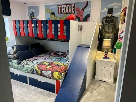 Sleep Tight, Dream Big, and Level Up Your Bedroom Game With This Fabulous Bunk Bed! 💥🖤   #BunkBedGoals #StairsToDreamland #triplebed  #funkybunkbeds Bed Goals, Triple Bed, Triple Bunk Bed, Triple Bunk, Diy Platform Bed, Bedroom Games, Bunk Beds With Stairs, Sleep Tight, Comic Book Superheroes