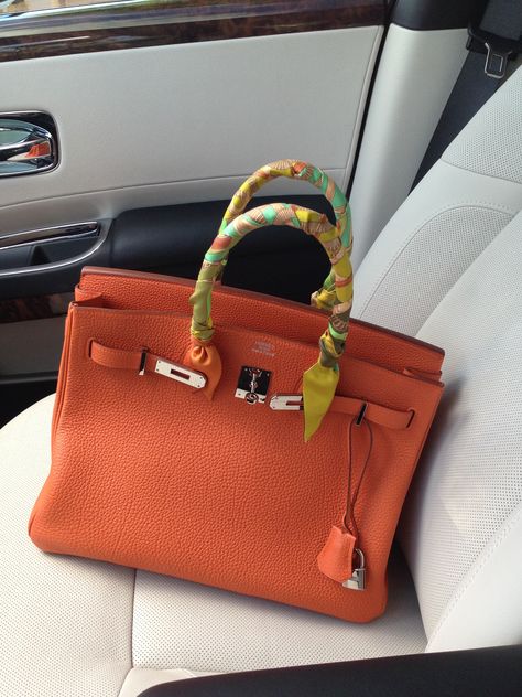 My very first #Birkin 35 in color: Orange. Hermes Birkin Colours, Orange Birkin, Hermes Birkin Orange, Hermes Orange, Orange Outfit, Handbag Heaven, Fancy Bags, Hermes Handbags, Celestial Jewelry