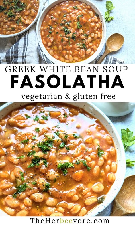 Greek White Bean Soup, Greek Soup, Dinner Soup Recipes, Cannellini Beans Soup, Pasta Soup Recipes, White Bean Recipes, Lenten Recipes, White Bean Soup Recipes, Bean Soup Recipe