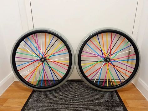 Tora Houtris on Instagram: "Not book related but I've just changed the spoke covers on my wheelchair wheels ! Woop ! #Wheelchair #Mobility #FDWarrior #FDMAS #FibrousDysplasia #chronicillness #DisabledWoman #DisabledBookworm #DisabledAndCute #WheelchairStyle #AmbulatoryWheelchairUser #WheelWithMe #AmbulatoryWheelchairUsersExist #Wheelchairlifestyle #CustomisingMyMobilityAids #MobilityAids #DisabledLife #Disabled" Wheelchair Spoke Covers, Wheelchair Crochet, Wheelchair Decor, Wheelchair Decorations, Wheelchair Wheel Covers, Adaptive Fashion, Wheelchairs Design, Wheelchair Fashion, Not Book