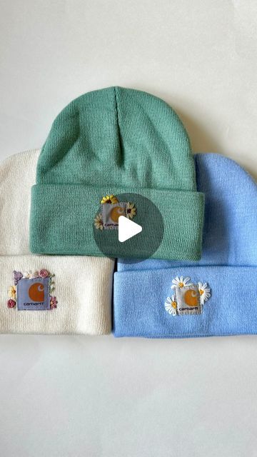 Diy Clothing Embroidery Courses | Hand Embroidery Kits on Instagram: "Last chance to grab one of our viral beanie patterns before they’re gone for the season on Monday! Comment BEANIE for a link🩵

I have a lot of new spring designs coming soon! If you have any spring requests, let me know🥰" Embroidered Beanies Diy, Hand Embroidery Beanies, Diy Embroidered Beanie, How To Machine Embroider A Beanie, Cheap Embroidered Beanie One Size Fits Most, Clothing Embroidery, Spring Designs, Hand Embroidery Kits, Spring Design