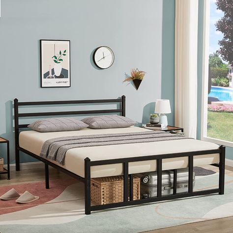 Amazon.com: GreenForest Queen Bed Frame with Headboard Heavy Duty 14 Support Legs Metal Platform Mattress Foundation with Square Slats Support No Box Spring Needed, Black : Home & Kitchen Queen Bed Frame With Headboard, Modern Bed Frame, Bed Frame With Headboard, Full Size Bed Frame, Black Headboard, Full Bed Frame, Kids Headboard, Queen Size Bed Frames, Beds And Headboards