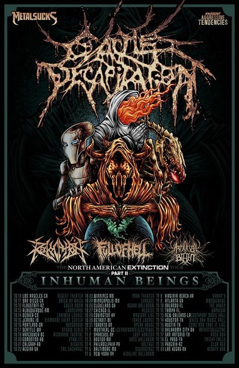 Gig Poster Artificial Brain, Cattle Decapitation, Gig Poster, 1 November, Tour Posters, Rock Posters, European Tour, Gig Posters, Music Mix