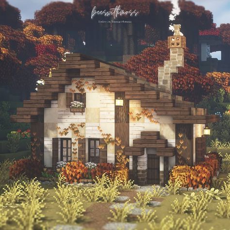 Cottage Core Houses, Pretty Minecraft Houses, Minecraft Cottage House, Cherry Blossom House, Minecraft Bee, Cottage Minecraft, Cottage Core Minecraft House, Cottagecore Minecraft, House In Minecraft