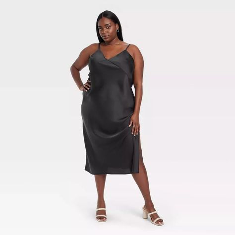 Women's Maxi Slip Dress - A New Day™ | Target Black Silk Dress Outfit, Black Silk Dress, Black Slip Dress, Target Dresses, Midi Slip Dress, Ballet Dress, Form Fitting Dress, Maxi Slip Dress, Women Midi