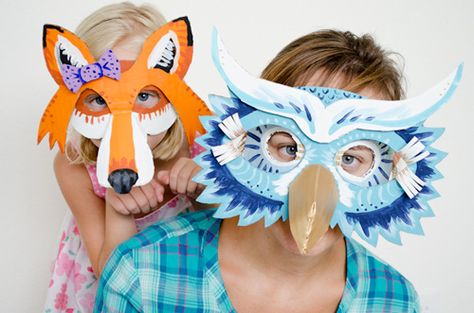 My Owl Barn: DIY: Owl and Fox Cardboard Masks Cardboard Masks, Last Minute Kostüm, Owl Templates, Cardboard Animals, Cardboard Mask, Diy Masks, Coffee Face Mask, Fox Mask, Paper Mask