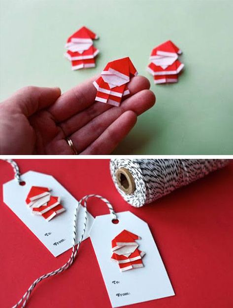 Make Origami Santas for Gift Tags and Ornaments #Christmas #Christmasdecor #budget #diy #decorhomeideas Origami Santa, Diy Christmas Decorations For Home, Diy Christmas Ornaments Easy, Christmas Origami, Diy Christmas Decorations Easy, Navidad Diy, Diy Origami, Handmade Christmas Decorations, Easy Christmas Diy