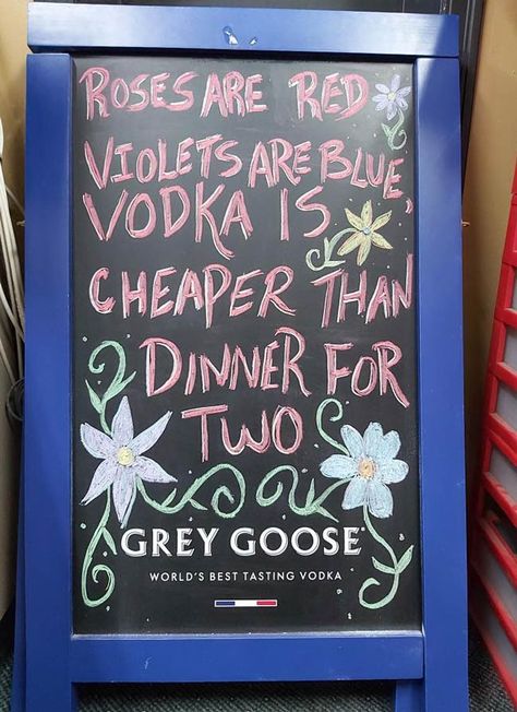 Valentine Chalkboard Art, Euro Notes, Chalkboard Bar, Alcohol Quotes, Rick Astley, Valentines Sign, Odd Stuff, Tea Store, Restaurant Signs