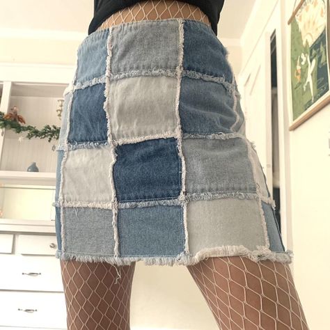 Y2K denim patchwork mini I mean just look at her... - Depop Patchwork Denim Mini Skirt, Patchwork Mini Skirt, Patchwork Denim Skirt, Thrift Flip, Ugly Duckling, Patchwork Denim, Y2k Denim, Denim Diy, Denim Patches