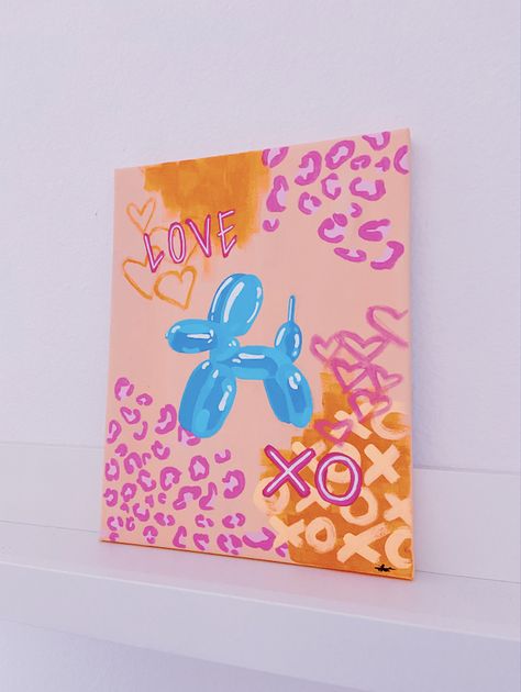 Custom Painting Canvas, Preppy Paintings, Art Booth, Initial Canvas, Graphic Eyes, Dorm Inspo, Custom Painting, Art Diary, Balloon Dog