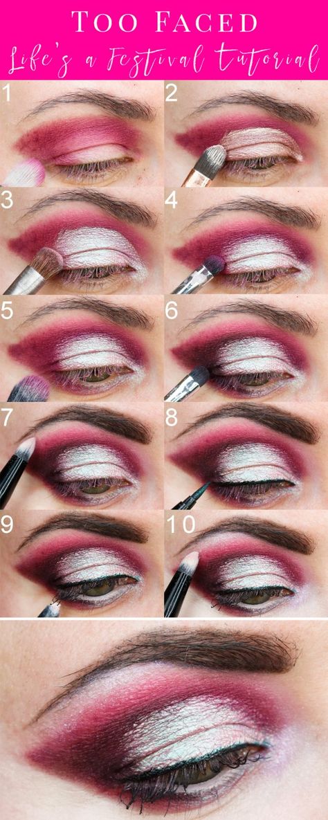 Too Faced Life's a Festival Palette Tutorial - a blink cut crease tutorial for hooded eyes Eye Makeup Dark, Eye Makeup Christmas, Eye Kajal, Crease Eye Makeup, Cut Crease Eye Makeup, Gorgeous Eye Makeup, Cut Crease Tutorial, Makeup Bold, Green Smokey Eye