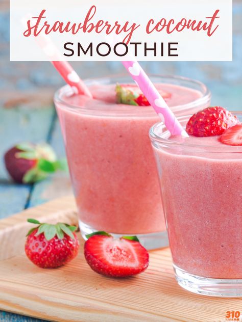 Strawberry Coconut Smoothie, Coconut Milk Smoothie Recipes, Coconut Milk Drink, Açai Bowls, Coconut Water Smoothie, Coconut Smoothie Recipe, Coconut Milk Smoothie, Smoothie Recipes Strawberry, Coconut Drinks