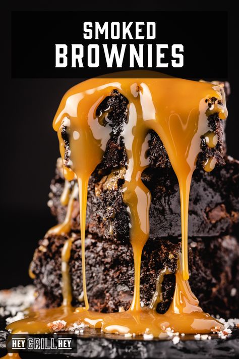 Smoked Brownies, Brownies With Caramel, Caramel Bacon, Chocolate Caramel Brownies, Hey Grill Hey, On The Smoker, Traeger Grill Recipes, Bacon Salt, Bbq Desserts