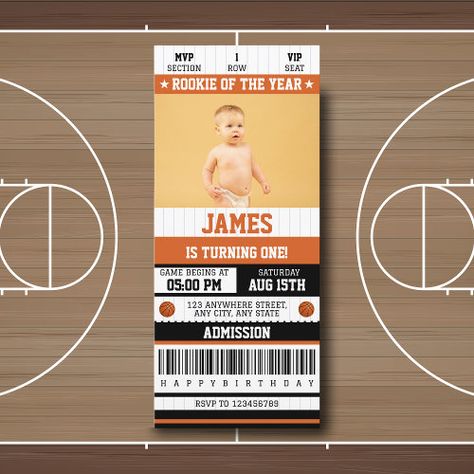 $3.40 | Rookie of the Year 1st Birthday Basketball Ticket #photo, sport themed birthday, first birthday, 1st birthday party invitation sports, rookie of the year, boy 1st birthday invitation, unique, basketball, basketball ticket, basketball party The Chosen One First Birthday Basketball, 1st Birthday Basketball Theme Invitation, Basketball Ticket Invitation, Basketball Theme Birthday Party Invitations, 1st Basketball Birthday Party, Basketball Theme First Birthday Party, First Birthday Boy Basketball Themes, Rookie Of The Year Basketball Birthday, Rookie Of The Year First Birthday Decor Basketball