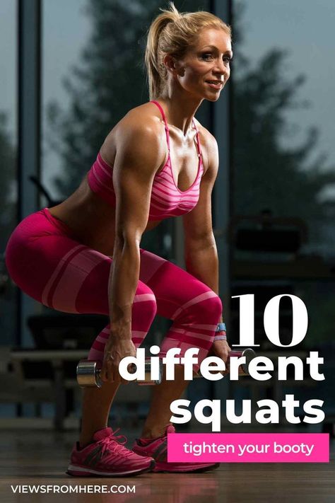 Tighten your lower body with one of these 10 barbell and dumbbell squats Squats With Dumbbells Women, Dumbell Squats Women, Barbell Squats Women, Squats With Dumbbells, Dumbell Squats, Dumbbell Squats, Different Squats, Posterior Chain, Squat Variations