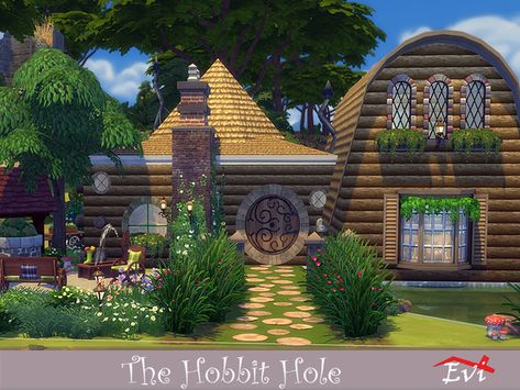 evi's The Hobbit Hole Sims 4 House Ideas, Small Houseboats, Sims 4 Controls, Sims 4 House, Tiny Loft, Sims Ideas, Cozy Patio, Sims 4 House Design, Hobbit Hole