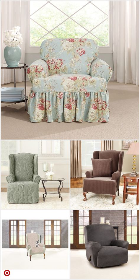 Chair Slipcovers, Soft Furnishings Living Room, Wingback Chair Slipcovers Overstock, Custom Slipcovers Floral, Chair Slipcovers Pottery Barn, Recliner Chair Covers Pottery Barn, Shabby Chic Slipcovers, Living Room Chair Covers, Twin Beds Guest Room