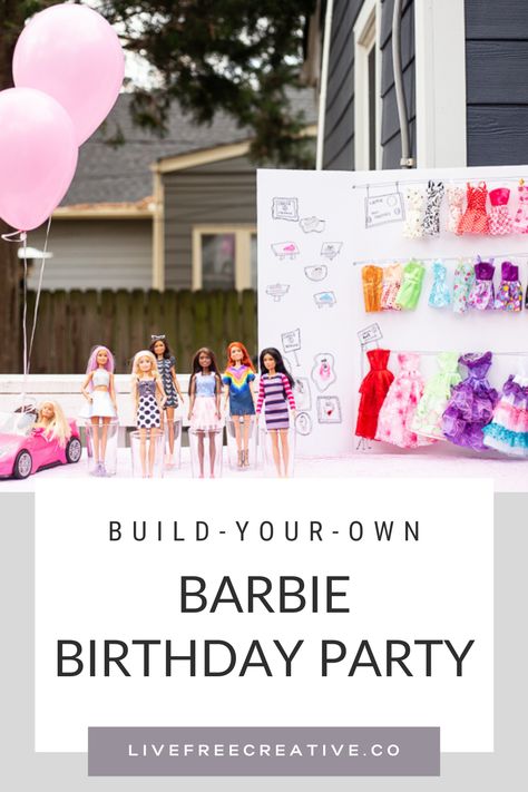 A fun way to celebrate a birthday party for a kid who loves barbie and dressing them up. This easy DIY project gets children creative and keeps them busy! Click for more barbie themed birthday party decorations and ideas! Barbie Themed Birthday Activities, At Home Barbie Party, Barbie Art Party, Barbie Birthday Party On A Budget, Barbie Birthday Game Ideas, Barbie Dress Up Party, Simple Barbie Party, Barbie Princess Birthday Party, Barbie Themed Birthday Party Activities