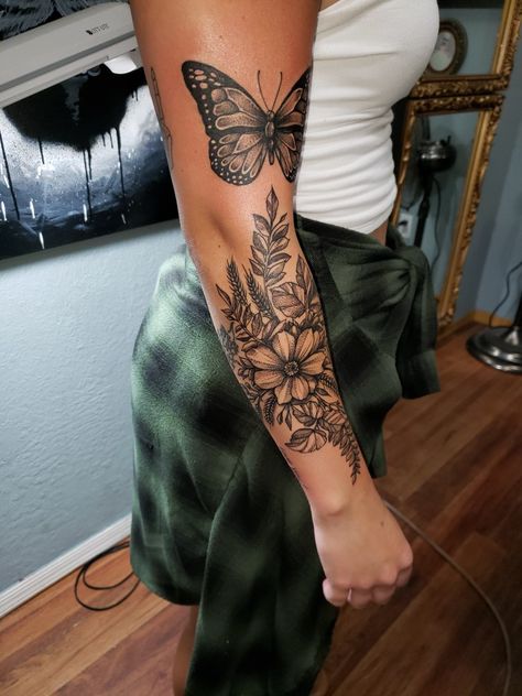 A pinterest inspired tattoo. Girl Half Sleeve Tattoos, Butterfly Sleeve Tattoo, Griffin Tattoo, Half Sleeve Tattoos Forearm, Pisces Tattoo, See Tattoo, Girl Arm Tattoos, Girls With Sleeve Tattoos, Small Forearm Tattoos