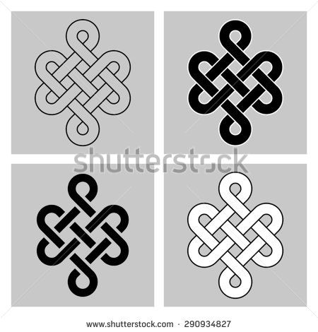 Four variants of the Endless Knot. Sacred symbol of the rebirth's concatenation in the Buddhism. Rounded version. - stock vector Karma Logo, Tibetan Knot, Tibetan Symbols, Fonts Tattoo, Eternal Knot, Celtic Cross Tattoos, Endless Knot, Knot Tattoo, Typographic Logo Design