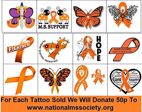 Orange Ribbon Tattoo, Ribbon Tattoo Designs, Multiple Sclerosis Tattoo, Ms Ribbon, Awareness Tattoo, Ms Awareness, Ribbon Tattoos, Orange Ribbon, Awareness Ribbons