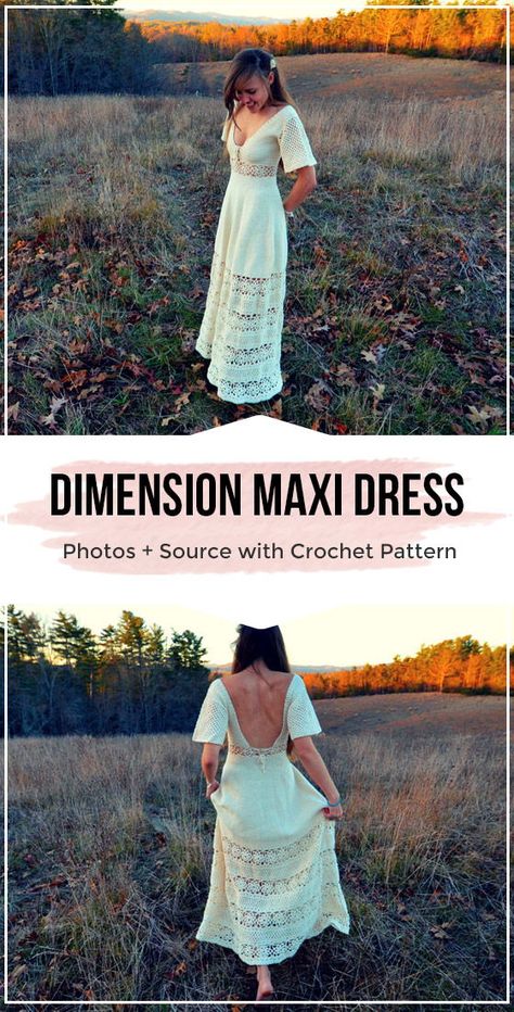 Dimension – Crochet Maxi Dress -  Crochet Pattern - Share a Pattern #crochet #pattern #shareapattern #crocheting  #cochetpattern #yarn #diy #craft #handmade #freecrochetpattern #Dress Crochet Maxi Dress Pattern, Crochet Dress Pattern Free, Crochet Wedding Dresses, Crochet Summer Dresses, Mode Hippie, Wedding Dress Patterns, Mode Crochet, Dress Patterns Free, Stylish Crochet