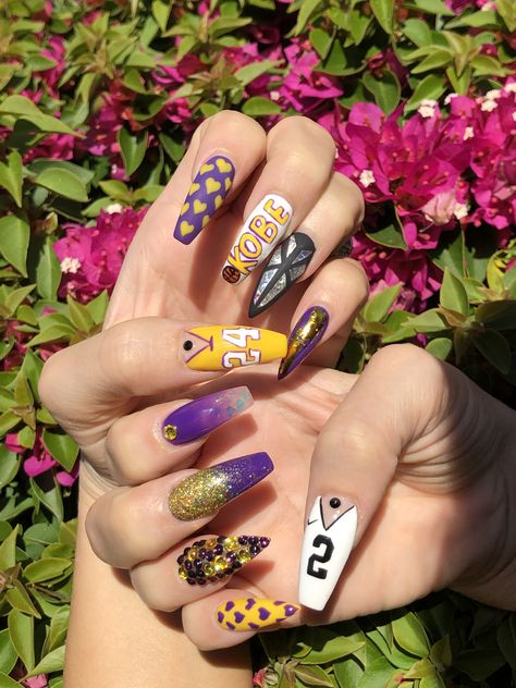 Kobe Bryant Nails, Kobe Nails, Kobe Gigi, Kobe Bryan, Cartoon Nails, Kobe & Gigi, Hot Nails, Jersey Design, Kobe Bryant