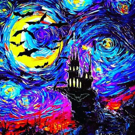 Jenni Rose on Instagram: “😍 Don't know the artist to credit, but I wish I did. This is amazing & I need this on my wall (if anyone knows who the artist is, please…” Vincent Willem Van Gogh, Dracula Castle, Starry Night Art, Haunted Castle, Arte Van Gogh, Castle Art, The Starry Night, The Haunting, Van Gogh Art