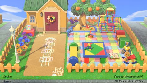 Acnh Kidcore Playground, Stitches Acnh Yard, Stitches Yard Acnh, Acnh Stitches Yard, Acnh Stitches House, Kidcore Animal Crossing Ideas, Acnh Kidcore Builds, Acnh Clowncore, Acnh Kidcore Entrance