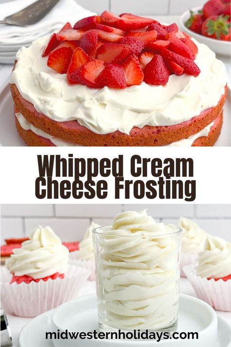 Whipped Cream Cheese Frosting Frosting For Red Velvet Cake, Strawberry Whipped Cream Cake, Recipe For Cakes, Whoopie Pie Filling, Homemade Frosting Recipes, Caramel Brownies Recipe, Fluffy Cream Cheese Frosting, Whipped Cream Cheese Frosting, Easy Frosting