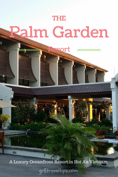 Stay at the Beautiful Oceanfront Palm Garden Resort in Hoi An, Vietnam! #hotels #resort #hoian #vietnam Vietnam Architecture Traditional, Resort Hotel Design, Tropical Hotel, Hoian Vietnam, Vietnam Hotels, Hotel Facade, Modern Tropical House, Palm Garden, Classic Hotel