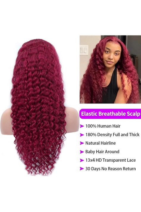 Burgundy Lace Front Wigs Human Hair Wigs for Black Women 13x4 Transparent Lace Frontal Wig 99j Deep Wave Wigs Glueless Wet And Wavy Red Colored Curly Human Hair Wig Pre Plucked (26 Inch) Wigs Glueless, Hair Wigs For Black Women, Lace Front Wigs Human Hair, Curly Human Hair Wig, Wigs Human Hair, Burgundy Lace, Wigs For Black Women, Lace Frontal Wig, Frontal Wigs