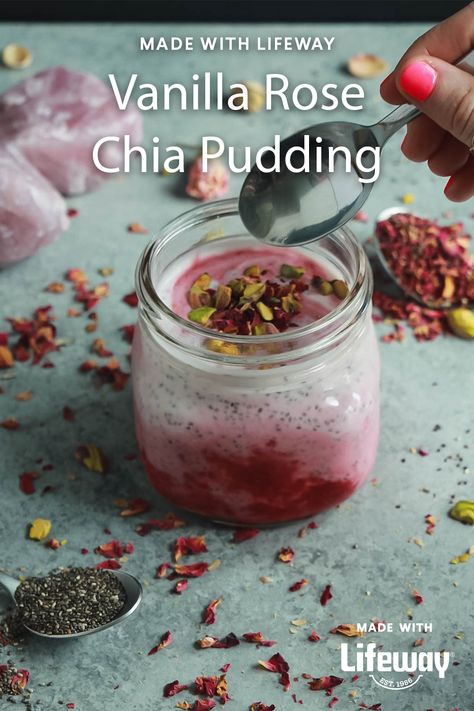 This recipe is so fetch! It’s October 3rd and we’re making vanilla rose chia pudding a thing. Simply soak chia seeds overnight with rose water, beetroot powder, and our plain whole milk plain kefir. Packed with Omega-3s, protein, and probiotics, this recipe is more than just pretty and pink. Chia Seeds Overnight, Chia Seed Jam Recipe, Floral Recipes, Rose Dessert, Soak Chia Seeds, Chia Seed Water, Vanilla Chia Pudding, Chia Recipes, Chia Recipe