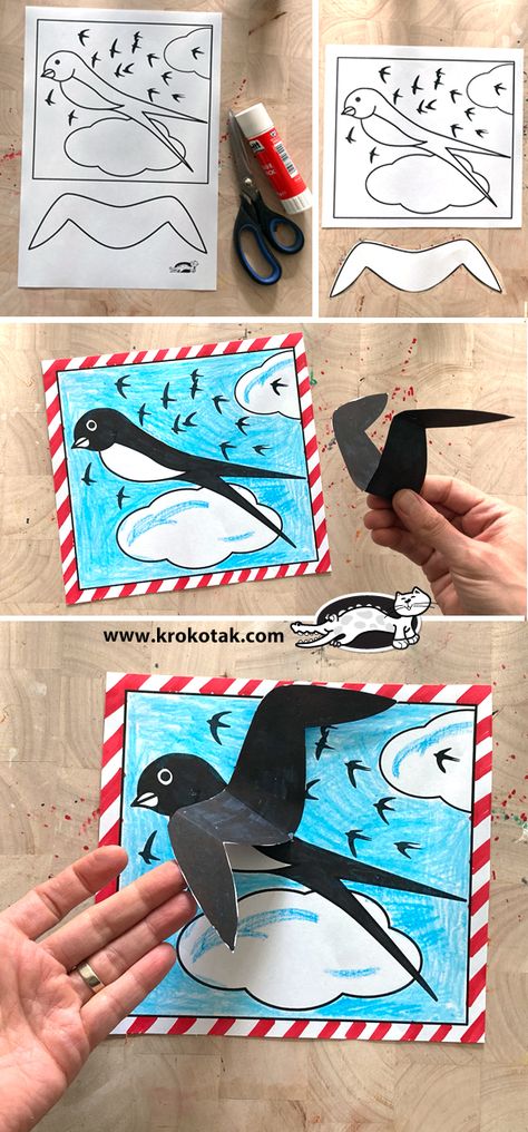 krokotak | BLACK SWALLOW Autumn Preschool Theme, Painted Christmas Cards, Preschool Colors, Spring Preschool, Bird Coloring Pages, Bird Crafts, Summer Activities For Kids, Paper Crafts Diy Kids, Fun Crafts For Kids