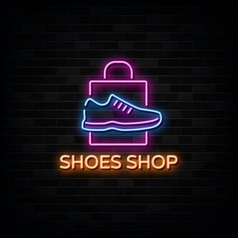 Shoes shop neon signs vector | Premium Vector #Freepik #vector #logo #fashion #shopping #shop Shoes Shop Design, Shoes Logo Design, Shopping Logo Design, Shoe Logo Ideas, Shoe Logo Design, Sneaker Logo, Logo Online Shop, Shoes Logo, Black Friday Sale Banner