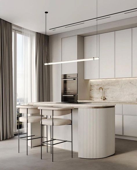 Render by @monogroup_project. #render_community | Instagram Modern Classic Kitchen, Luxurious Kitchens, Luxe Kitchen, Modern Apartment Interior, Open Plan Kitchen Living Room, Home Bar Designs, Modern Kitchen Interiors, Living Room Design Inspiration, Beautiful Home Designs