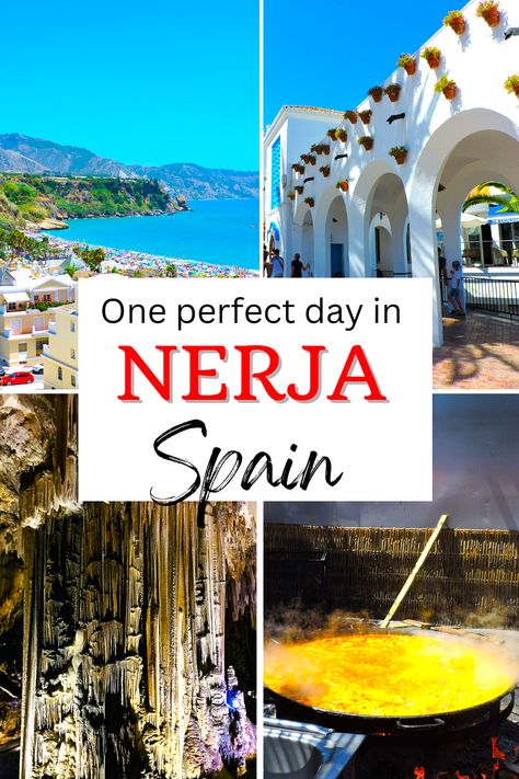 If you are looking for a perfect day trip from Malaga, head to a beautiful town of Nerja. It's home to many beautiful beaches, amazing views and caves. Here are all the top things to do in Nerja, Spain in one day. #Nerja #Spain #Europe #Malaga Malaga Spain Things To Do In, Andalusia Spain Itinerary, Granada Spain Itinerary, Malaga Itinerary, Day Trips From Malaga Spain, Nerja Spain, Andalusia Travel, Andalucia Spain, Backpacking Spain