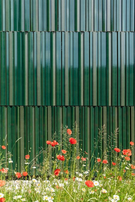 Support Center Hollerhof, Münchsmünster - NBK Green Metal Building, Green Facade Design, Green Building Facade Design, Green Facade Architecture, Ceramic Facade Architecture, Green Commercial Building, Green Facade Detail, Corrugated Metal Facade, Rainscreen Facade