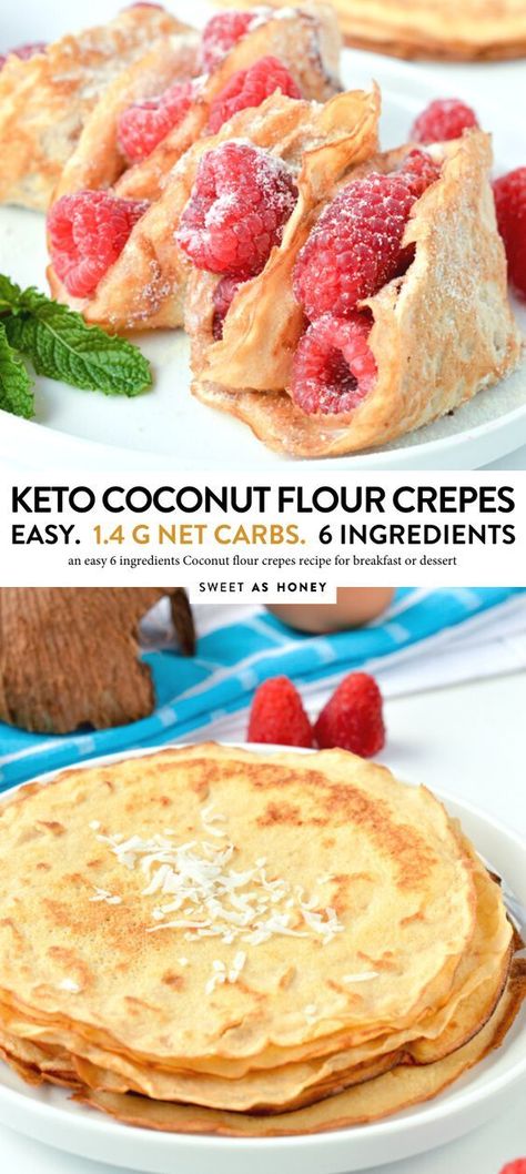 Coconut flour crepes are easy gluten-free crepes perfect to satisfy your sweet tooth with almost no carbs! Easy Low Carb Breakfast, Coconut Flour Crepes, Low Carb Crepe, Dessert Crepes, Desserts Keto, Keto Diet Snacks, Low Carb Dessert, Keto Diet Food List, Diet Vegetarian